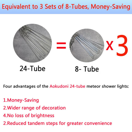 Outdoor Christmas Decorations, 24 Tubes(Equivalent to 3 Sets of 12Inch 8-Tubes) Meteor Shower Lights Snow Falling Icicle Christmas Lights Outdoor for House Tree Halloween Garden Decor, UL Plug, Blue