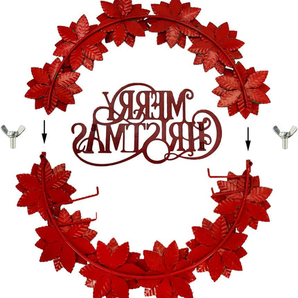 16” Metal Christmas Wreath for Front Door, Poinsettias Handcrafted Holiday Xmas Door Wreaths Clearance Porch Decorations