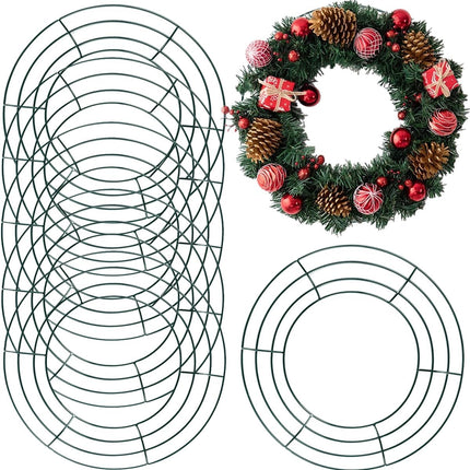 TIHOOD 6PCS 10” Wire Wreath Frame Round Metal Wreath Form for Crafts & Floral Decorations on Weddings Christmas Home Party Celebrations, Dark Green