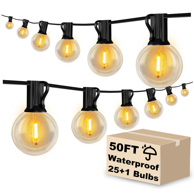 DAYBETTER 50FT Outdoor String Lights Waterproof,Patio Lights with 25 Shatterproof Dimmable LED Edison Bulbs(+1 Spare),Connectable G40 Globe String Lights for Outside Garden Yard Porch,Black Wires