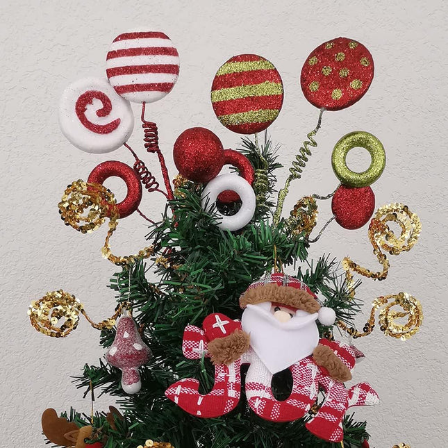 6pcs Christmas Tree Decorations Candy Xmas Picks Lollipop Balls Curly Pick Christmas Striped Glitter Branch Ornament for Xmas Tree Topper Decoration Christmas Holiday Craft Wreath Vase Filler