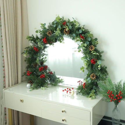 Christmas Garland,Artificial Pine Cypress Garland with Berry and Pinecone,Christmas Greenery Garland for Mantle,Table,Stair Handrail,Indoor,Outdoor Christmas Decorations(5.9FT