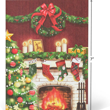 Christmas Fireplace Pop Up Card, Cat and Dog, Christmas Tree, Wreath, Garland, s, Stockings, Cozy 3D Greeting Card, Ideal for Cat and Dog Person, Family, Friends, 5x7
