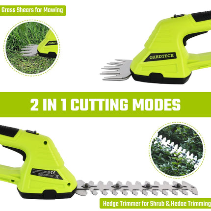 Cordless Grass Shear + Pole Hedge Trimmer with 60inch Extension Pole, Gardtech 2-in-1 Battery Powered Handheld Shrubber Trimmer - with Battery Case & Quick Charger