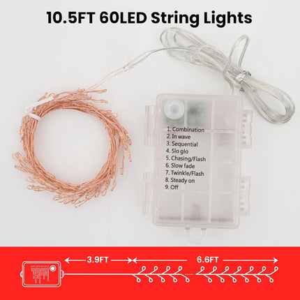 Fairy Lights Battery Operated 10FT Red Fairy String Lights 60 Led Fairy Lights Waterproof Mini String Lights Small Twinkle Lights Fairy Lights for Bedroom,Xmas Wreath,Wedding,Halloween,Christmas
