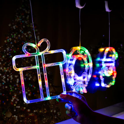 LOLStar Christmas Decorations 3 Pack Wreath, Box, Santa Claus Christmas Window Lights with Suction Cups, Battery Operated Christmas Lights, Slow Fade Mode and Timer Function