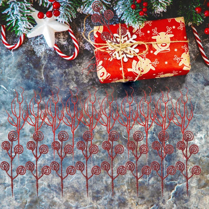 Christmas Tree Decoration, Red Christmas Ornaments, Artificial Candy Glitter Curly Stems Set for Xmas Tree Wreath DIY Crafts Vase (40 Pcs)