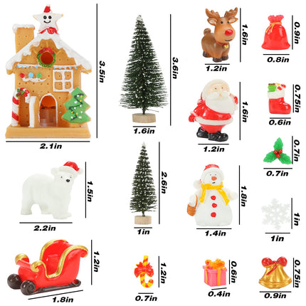 LovesTown Christmas Miniature Figurines for Crafts, 25 PCS Christmas Miniature Ornaments Kit Snowman Christmas Fairy Resin Ornaments Pine Tree for Christmas Garden