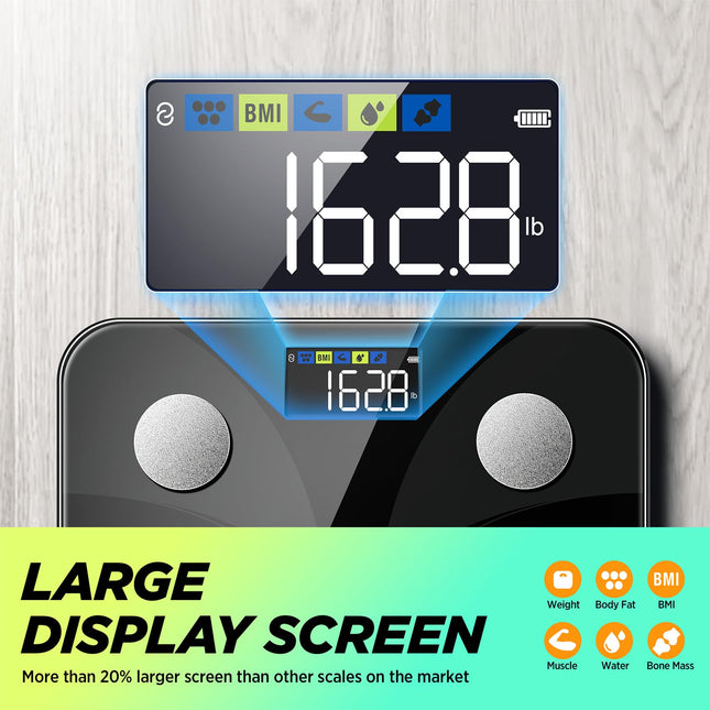RunSTAR Ultra-Precision Digital Accurate Bathroom Smart Scale Body Weight and Fat Percentage 13 Body Composition Analyzer 400lb Capacity Black Plastic Floor Scale