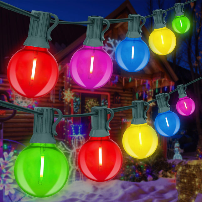 25FT Vintage Christmas String Lights Outdoor, G40 LED Christmas Decorations Patio Lights with 27 Globe Multicolored Bulbs, Weatherproof, Connectable Hanging Outdoor String Lights for Holiday Party