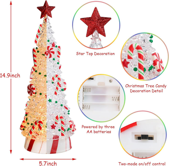 Small Christmas Tree Vintage Tabletop Christmas Tree Mini Candy Christmas Tree Holiday Decoration with LED Lights White Christmas Tree 12.6 inch