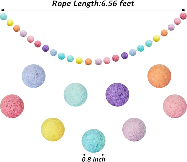 WILLBOND 2 Pieces Wool Felt Ball Garland Colorful Pom Pom Garland 6.5 Ft Long 24 Ball Garland for Mardi Gras Halloween Thanksgiving Xmas Black History Month (Multiple Colors)