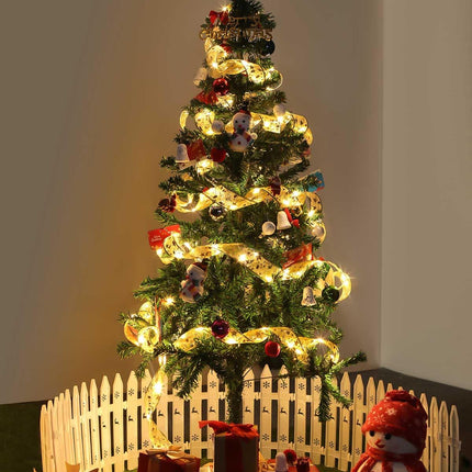 32ft Christmas Tree Ribbon with 100 LED Lights, Gold Wired Ribbon for Christmas Tree with Battery & USB Powered, 8 Lighting Modes, Xmas Tree Decorations, Christmas Ribbon Lights