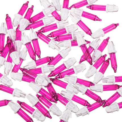 Mudder 100 Pieces 2.5V Replacement Christmas Tree Light Bulbs 50/100/150/200 Count Mini Incandescent Wire String Lights Replacement Bulbs for Xmas Tree Decoration (White Base with Pink Bulb)