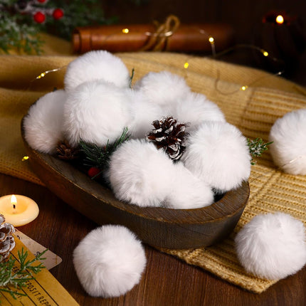 WILLBOND 60 Pcs White Christmas Ornaments Pom Pom Balls 1.96 Inch Christmas Fur Ornaments Xmas Pompom Hanging Decoration Furry Fluffy Christmas Ornaments for Xmas Tree DIY Craft Decor