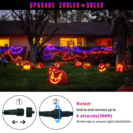 JMEXSUSS 250 LED Orange and Purple Halloween Lights: 11 Modes Halloween String Lights Outdoor Waterproof with Remote Control - 91.5ft Orange Purple Lights for Garden Patio Holiday Party
