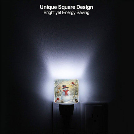 Christmas Snow Night Light Set of 2, Winter Snowman Auto Sensor LED Dusk-to-Dawn Nightlights, Plug-in Sensor Lamp for Bedroom Bathroom Kitchen Hallway Stairs Decorative