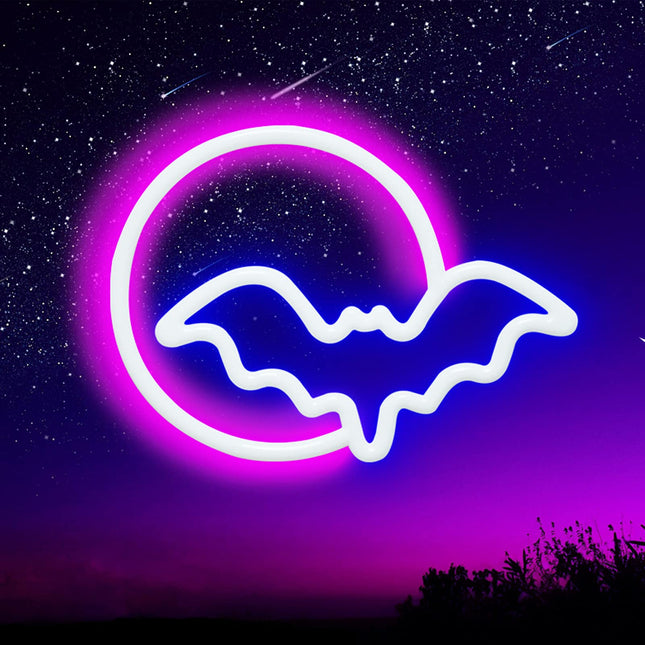 SEMETOR Neon Signs, Moon and Bat LED Neon Lights, Neon Light Sign for Wall USB/Battery Powered Led Neon Sign for wall decor, bedroom, Kids , Living Room, Bar, Party, Christmas, Wedding, Halloween