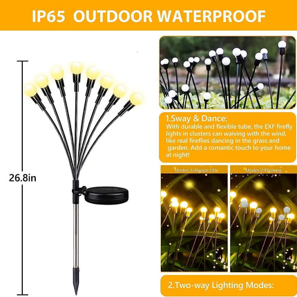Solar Garden Lights Outdoor, 6 Pack Solar Christmas Lights, Solar Firefly Lights Outdoor Waterproof with 2 Lighting Modes and Flexible Wires for Backyard Garden Patio Christmas Decoration(Warm White)