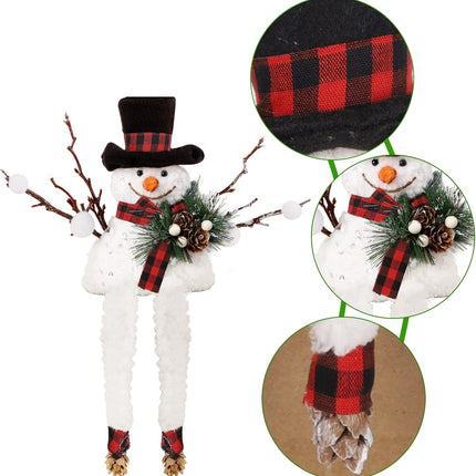 Lulu Home Set of 2 Christmas Snowman Ornaments for Table Mantel Desk Fireplace Home Holiday Decor (Red and Black)