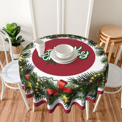 Merry Christmas Round Tablecloths 70 Inch Christmas Garland Tablecloth Winter Xmas Ribbon Tablecloths Polyester Washable Fabric Farmhouse Decorative for Holiday Home Kitchen Dining Party