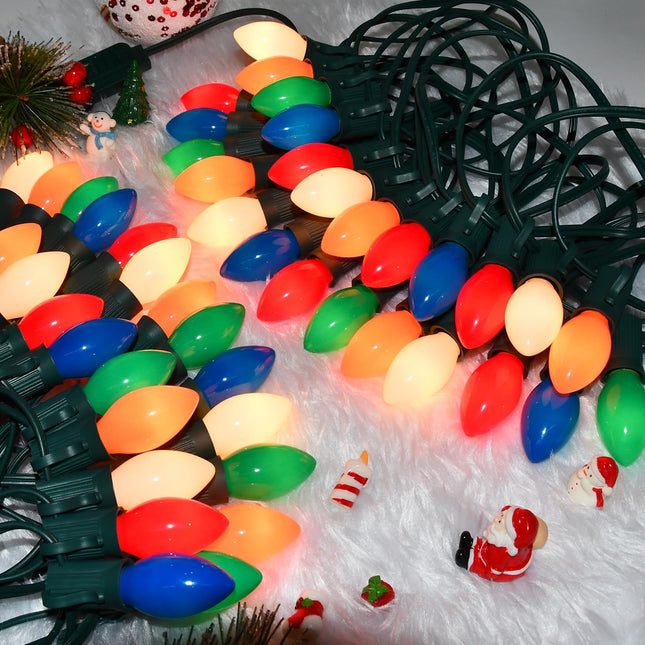 Christmas Decorations - 50 Feet C7 Vintage Christmas Lights Multicolor Christmas Tree Lights Outdoor Christmas String Lights with 50+4 Pack Bulbs for Christmas Tree Home Patio Yard Decor, E12 Base