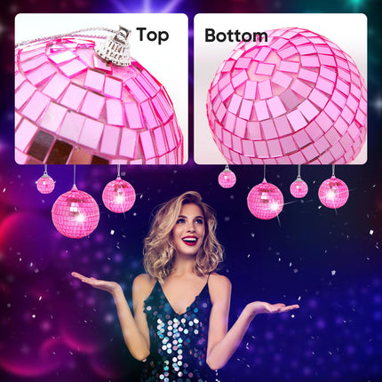Pink Mini Disco Ball Decor: 60 Pack Hanging Mirror Ball Ornaments 1.2 Inch Disco Balls Decorations Bulk for Party Christmas Tree Cake Room Birthday