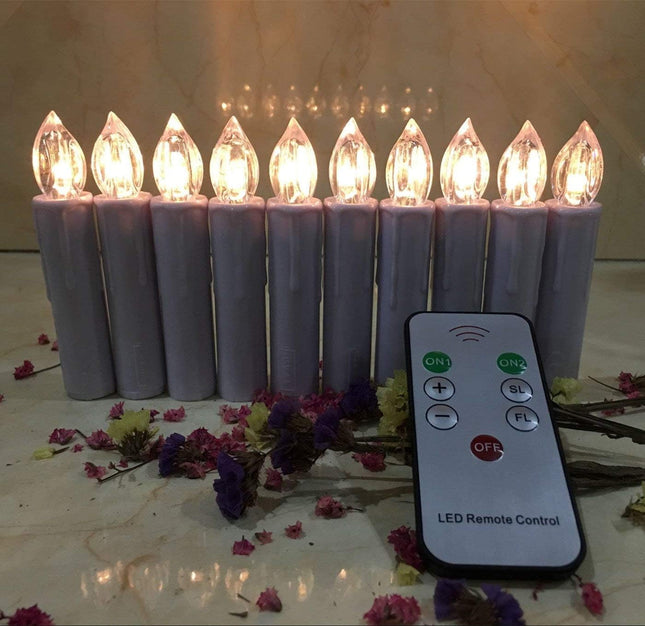 Flameless Taper Candles with Remote Control Set of 10 Led Electric Battery Powered Warm White Flicker Lights Realistic Christmas Candles with Detachable Clips Birthday Led Lighting