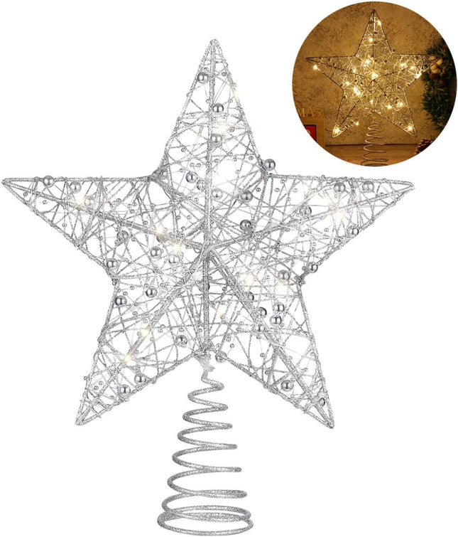 Toyvian Christmas Tree Topper Christmas Decorations Colorful Lighted Xmas Tree Star for Christmas Ornament Decoration(25 x 30cm,Silver)