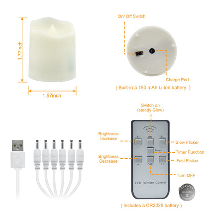6 Pack USB Rechargeable Flameless Tea Lights Color Changing with Remote & Timer LED Fake Votive Candles Tealight with USB Cable, Halloween Party Christmas Table Decor