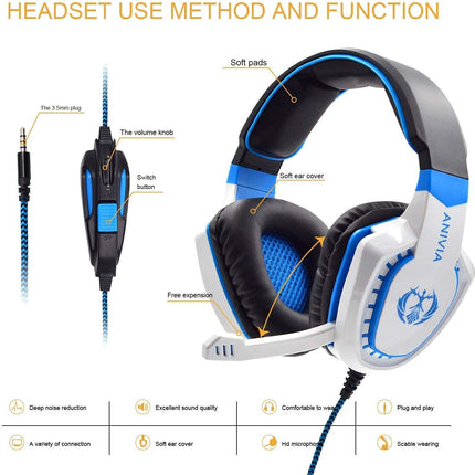 Anivia Over Ear Headphones Wired with Microphone - Stereo Surround Sound Headsets Gaming Headset with HD Mic, Bass, Noise Isolating, Volume-Control for Multi-Platforms