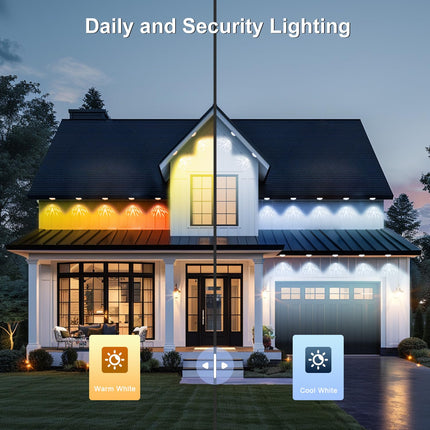 Permanent Outdoor Lights Pro, Warm White LED Christmas Eave Lights 30ft with 22 LED, Waterproof RGB Starry Eaves Lights with App/Remote for Christams, Halloween, Holiday, Party（White