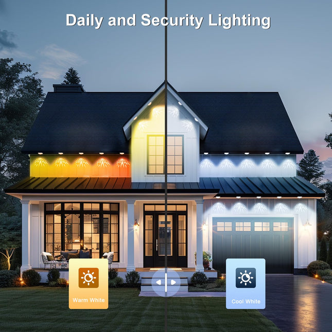 Permanent Outdoor Lights Pro, Warm White LED Christmas Eave Lights 30ft with 22 LED, Waterproof RGB Starry Eaves Lights with App/Remote for Christams, Halloween, Holiday, Party（White
