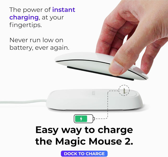 Charging Station Compatible with Apple Magic Mouse 2 - White - Perfect Accessories | Usable As Charging Dock, Stand & Charger | Includes 5ft (1.5m) USB-A Cable