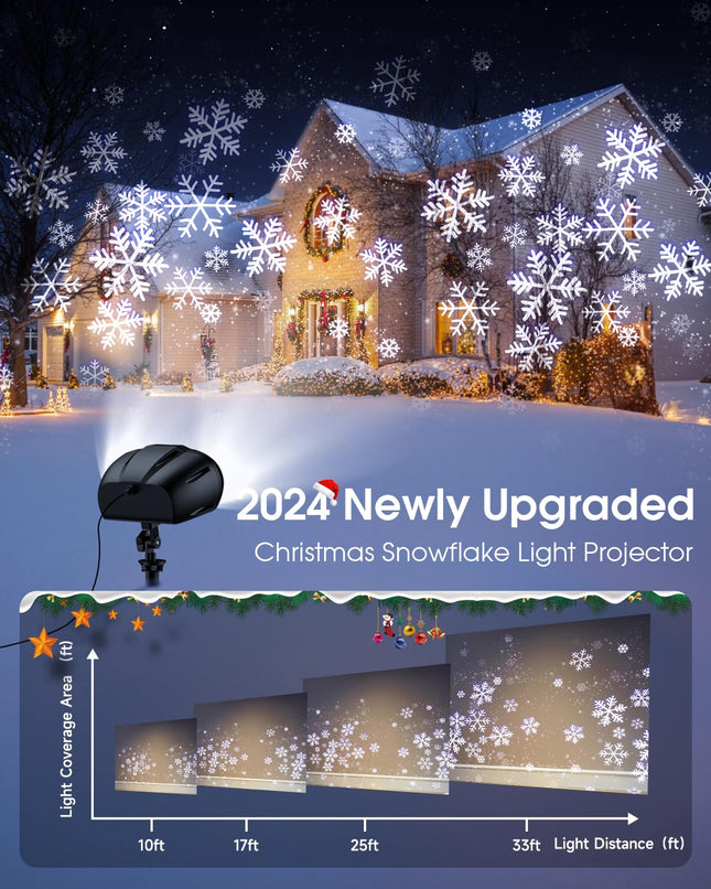 Christmas Projector Lights Outdoor, LED Snowflake Lights Projector, IP65 Waterproof Outdoor Christmas Decorations Lighting for Indoor Xmas Holiday Party Wedding Garden Patio