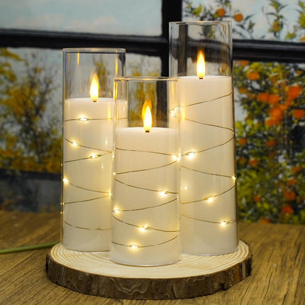 Flickering Flameless LED Candles,Battery Operated Candles 9 Pcs with Embedded Star String,Acrylic LED Pillar Candles with Remote,Suitable for Home Decoration to Create an Atmosphere（White）