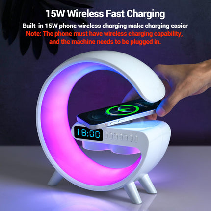 Smart LED Table Lamp,15W Wireless Charging Speaker Alarm Clock for Bedside Lamp,Night Light and Bluetooth Speaker Atmosphere Lamp for Bedroom, Home Decor Ambient Lighting for Christmas s
