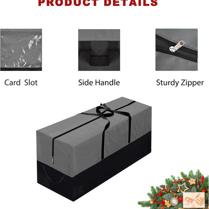 Christmas Tree Storage Bag, Fits Up 8 Ft Tall Artificial Trees-Heavy Duty Holiday Storage Box with Durable Reinforced Handles & Zipper & Transparent Pocket- 600D Oxford Tree Storage Container, Gray