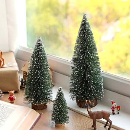 TIHOOD 33PCS Christmas Decorations Mini Christmas Trees, Artificial Christmas Tree Bottle Brush Trees with Wooden Base for Christmas Decor Christmas Party Home Table Craft