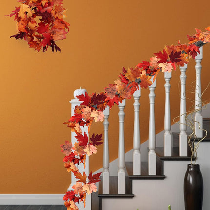 RECUTMS 2PCS Hanging Maple Leaf Garland Artificial Fall Leaf Garland Fake Autumn Leaves for Indoor Outdoor Home Halloween Thanksgiving Wall Fireplace Decor (Red)
