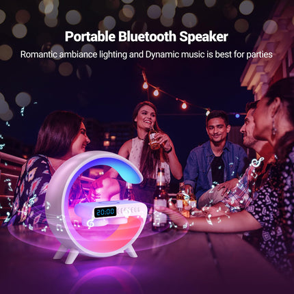 Smart LED Table Lamp,15W Wireless Charging Speaker Alarm Clock for Bedside Lamp,Night Light and Bluetooth Speaker Atmosphere Lamp for Bedroom, Home Decor Ambient Lighting for Christmas s