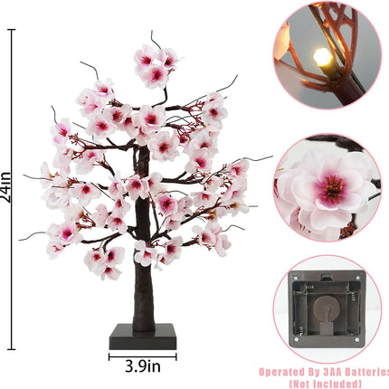 Uieke 24IN Lighted Cherry Blossom Tree 24 Warm White LED Tabletop Artifical Bonsai Tree with Timer Battery Operated for Wedding Party Spring Christmas Home Indoor Japanese Room Decor