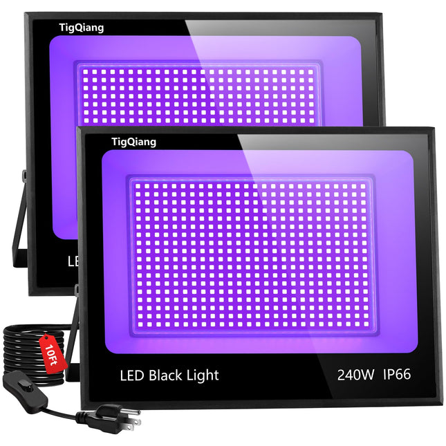 d 240W LED Black Light with 10ft Cable, IP66 Outdoor Blacklight Flood Light, Powerful Washer Light with Plug Switch for Christmas Halloween Neon Glow Dark Party Fluorescent Body Paint, 2 Pack