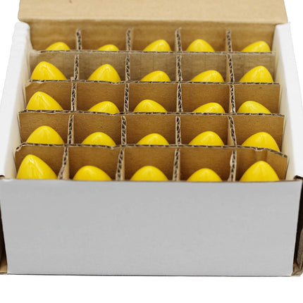 Box of 25 Light Bulbs - Opaque Yellow, Steady Burning, 7 Watt, C7 -E12 Candelabra Base -Great for Night Lights, Decorative Lights and Christmas Strings