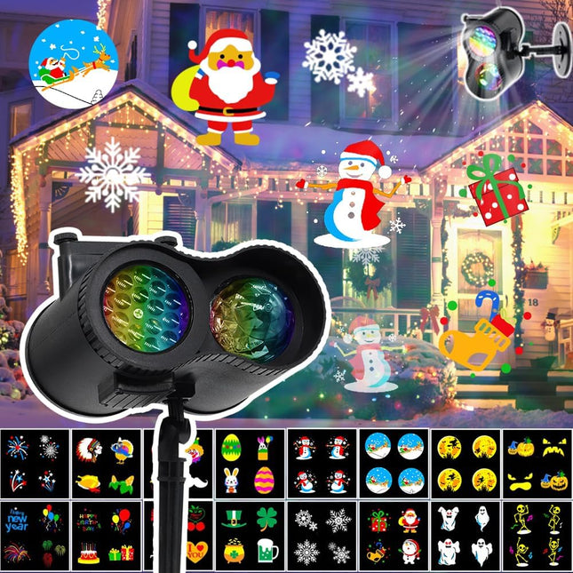 Christmas Projector Lights Outdoor, 2-in-1 Snowflake Projector Lights Outdoor, 16 Slides Brighter Projector Light Show for Xmas, Waterproof Outdoor Holiday Decorations Party Light Projector for House