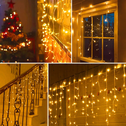 Blingstar Icicle Lights Christmas Lights Outdoor 49.2 Ft 440 LED Extendable Dripping Lights 8 Modes Warm White Icecycle String Lights Cascade for Indoor Outside Xmas Holiday House Decor, Clear Wire