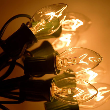 25 Pack Christmas Decor Replacement Bulbs Clear, 5 Watt C7 Light Bulbs, E12 Candelabra Base C7 Incandescent Bulb for Indoor/Outdoor Christmas String Lights