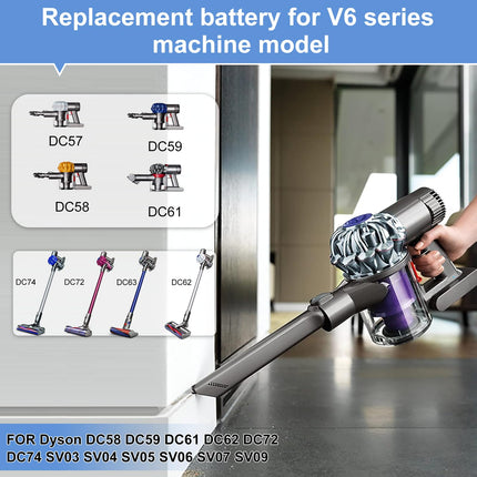 For Dyson V6 Battery, 6000Mah 21.6V Battery For Dyson Sv03 Sv04 Sv05 Sv06 Sv07 Sv09 Dc58 Dc59 Dc61 Dc62 Dc72 Dc74 Compatible With V6 Motorhead, V6 Animal