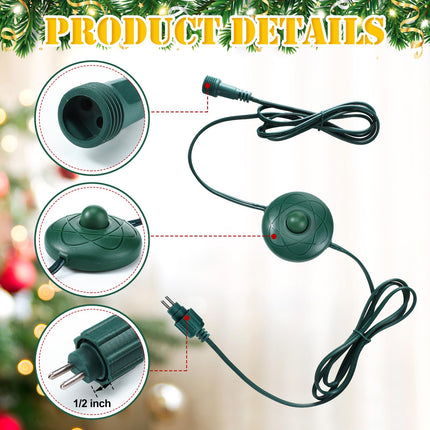 Power Cord 8ft with 8 Lights Modes Foot Switch for Christmas Tree Foot Switch Extension Cord Lights Raintight Plug Compatible Replacement for LED String Light X-Mas Tree (1/2inch, 1)