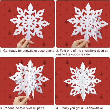 Ouddy Life Christmas Hanging Snowflake Decorations, 3D Large Paper Snowflakes Ornaments with Snowflakes Garland for Christmas Winter Wonderland Home Tree Year Holiday Party Decor (Pearl White)